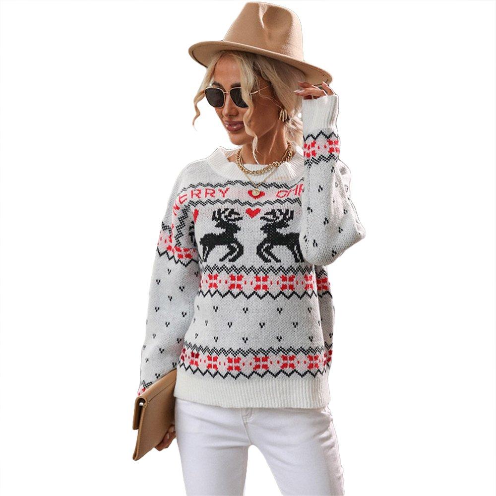 Women Ugly Christmas Sweaters Fawn Knitted Turtleneck Christmas Top