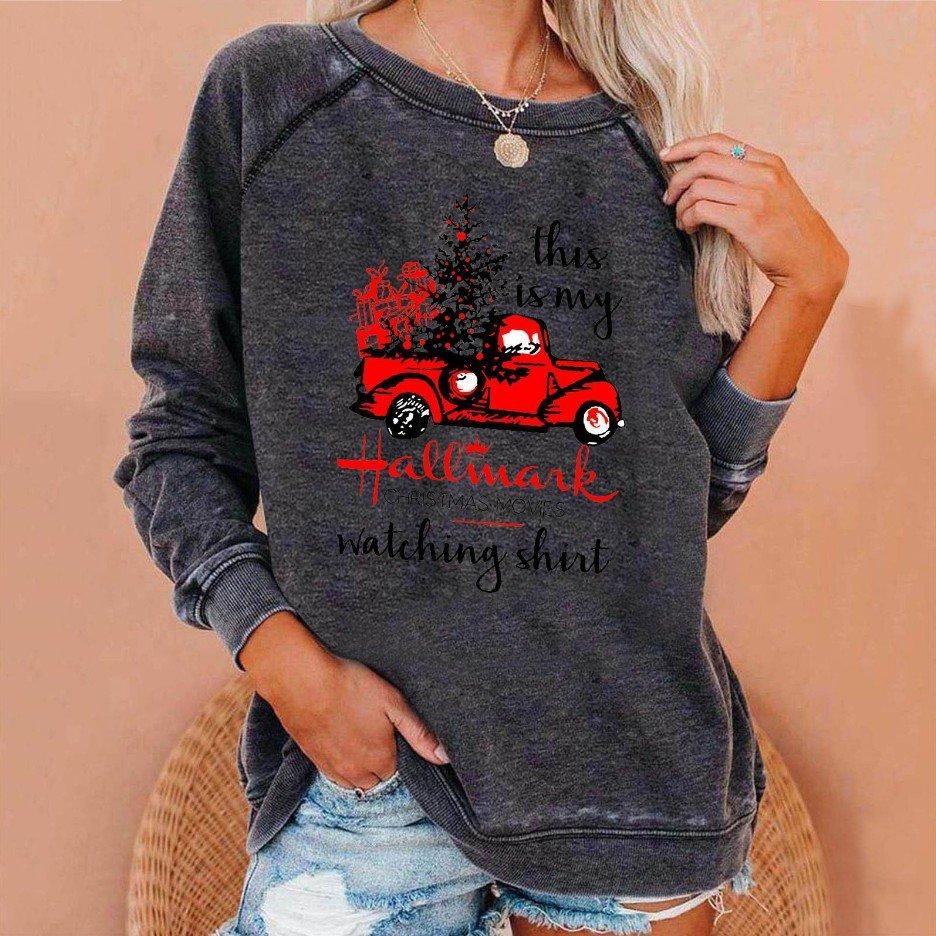 Christmas Round Neck Sweater Printing Truck Gift Women Christmas Sweatshirt