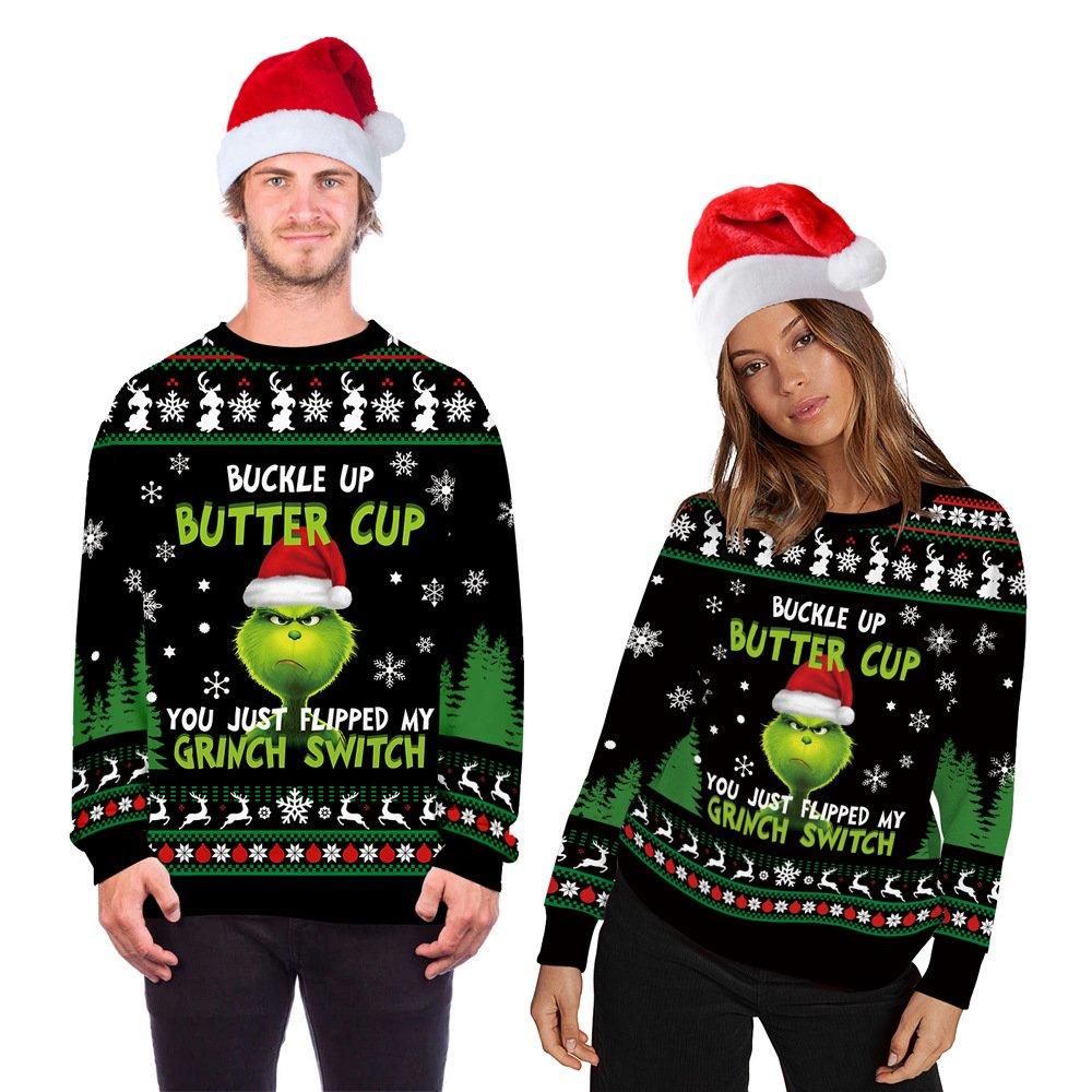 Grinch Cosplay Christmas Costume Printed Bottoming Crew Neck Top for Adult