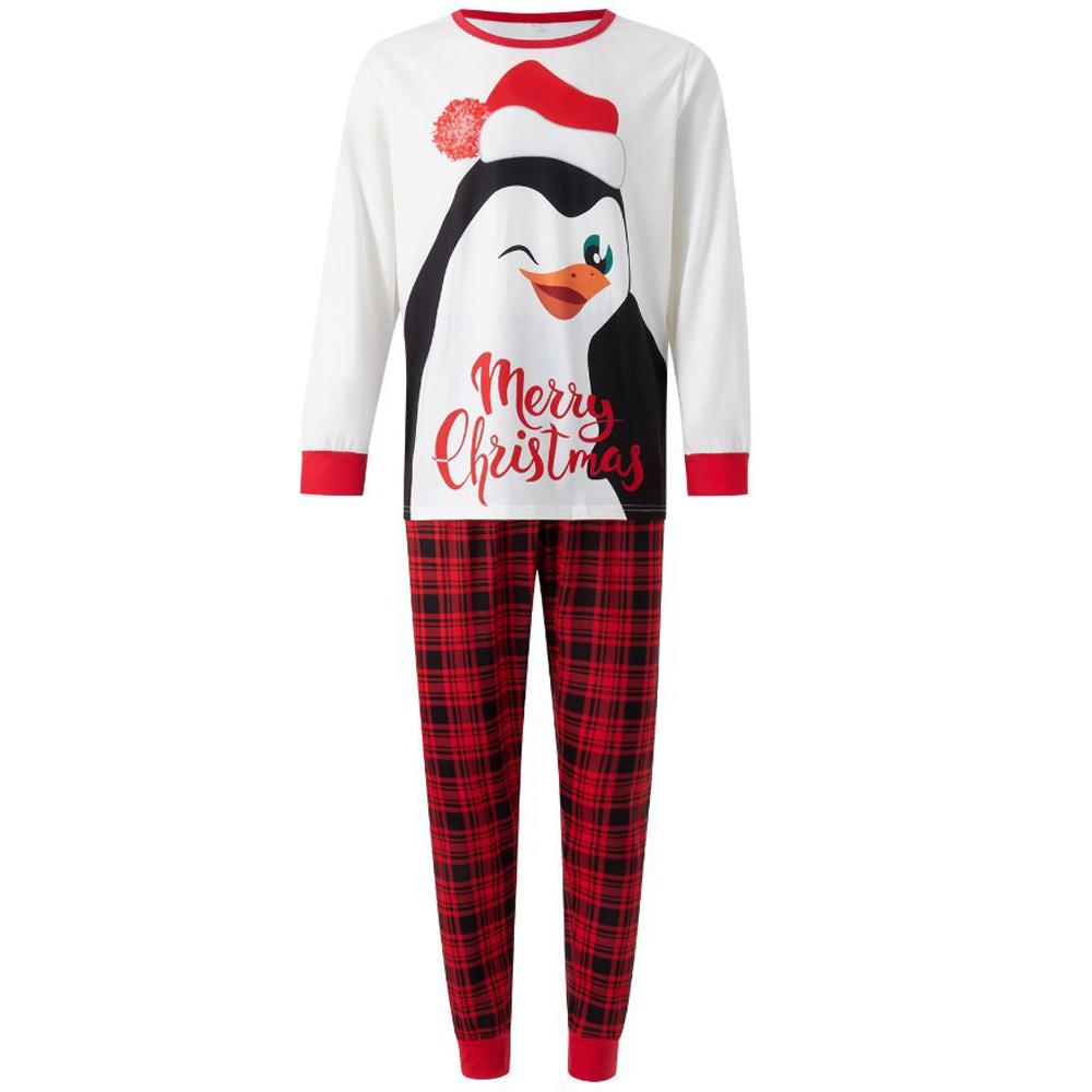 Penguin Print Plaid Christmas Family Couples Matching Pajamas Party Sets - ciclove