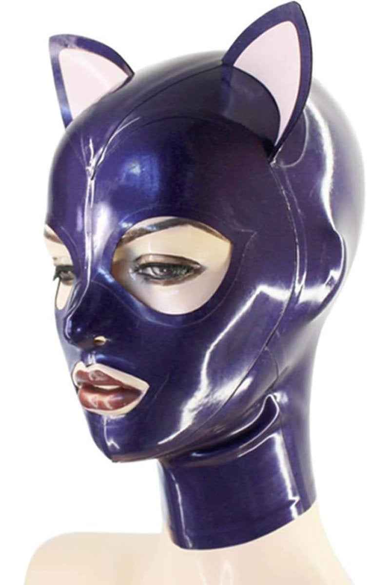 Latex Cat Hood Mask Purple