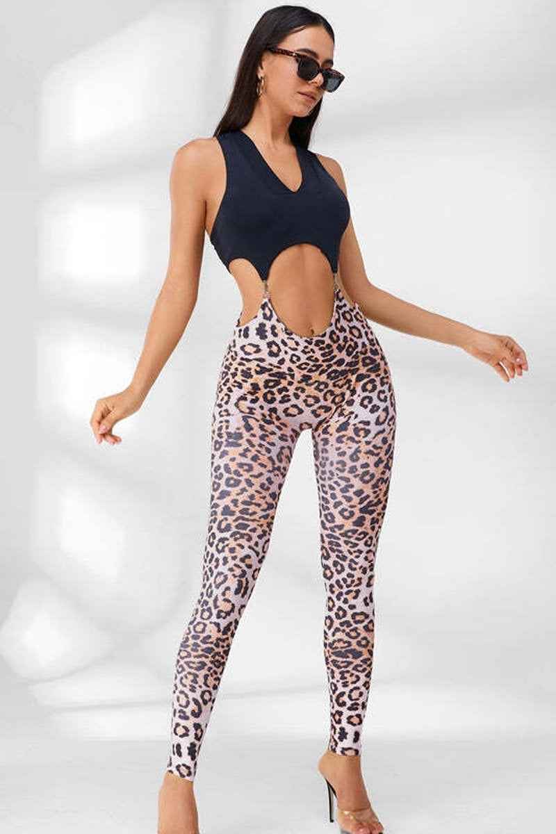 High Waist Hip Leopard Print Elastic Running Sports Vest