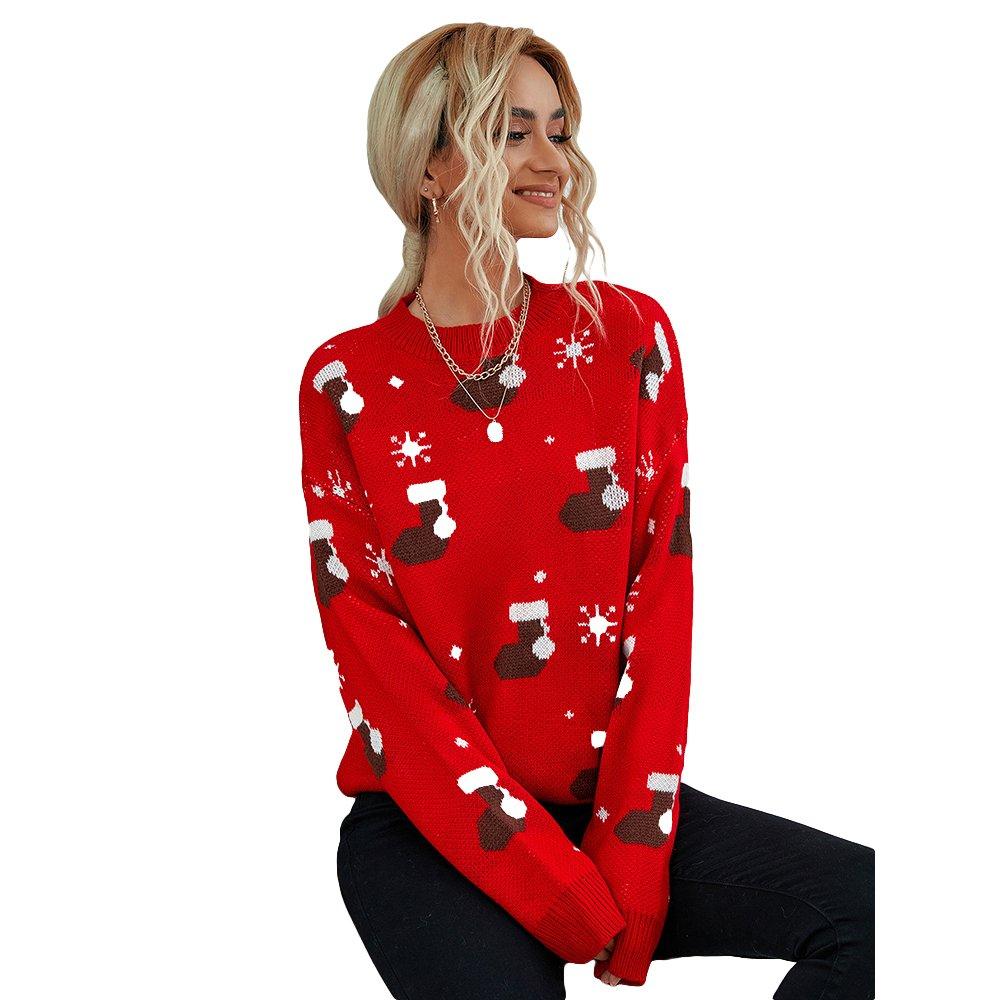 Christmas Women's Top Loose Knit Sweater for Outer Wear