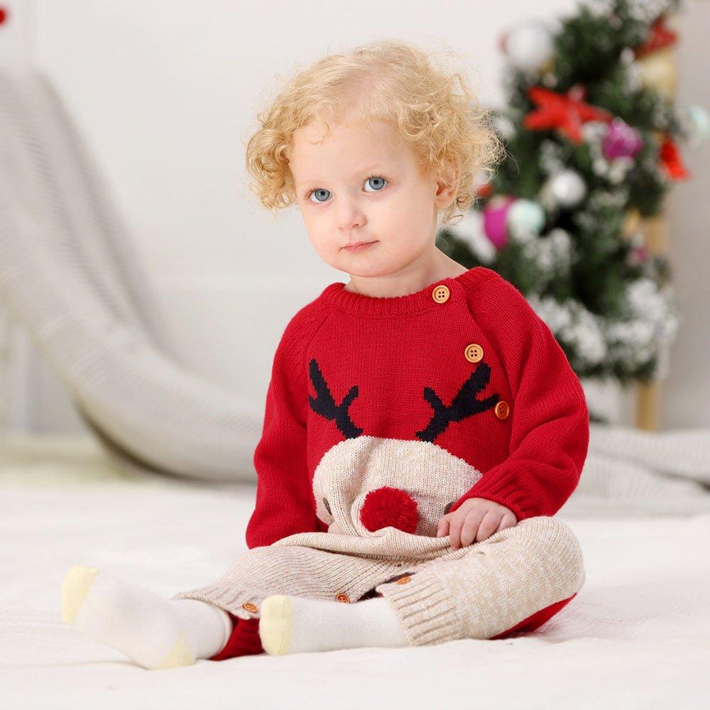 Christmas Outfit Knitted Reindeer Dark Blue Toddler Baby Sweater Jumpsuit