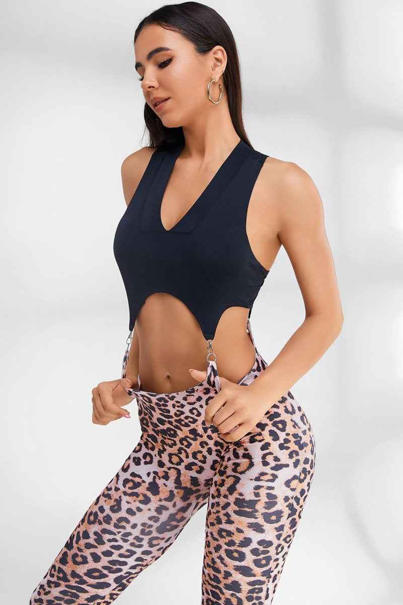 High Waist Hip Leopard Print Elastic Running Sports Vest