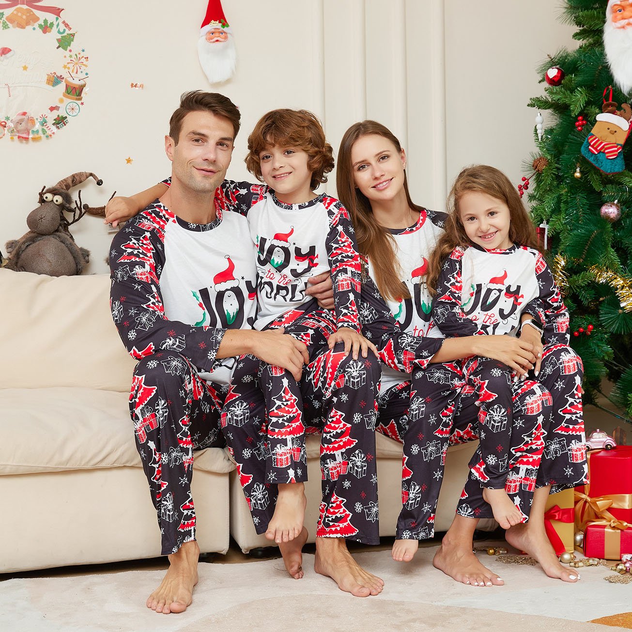 Cartoon Letters Christmas Tree Print Family Couples Matching Pajamas Party Sets - ciclove