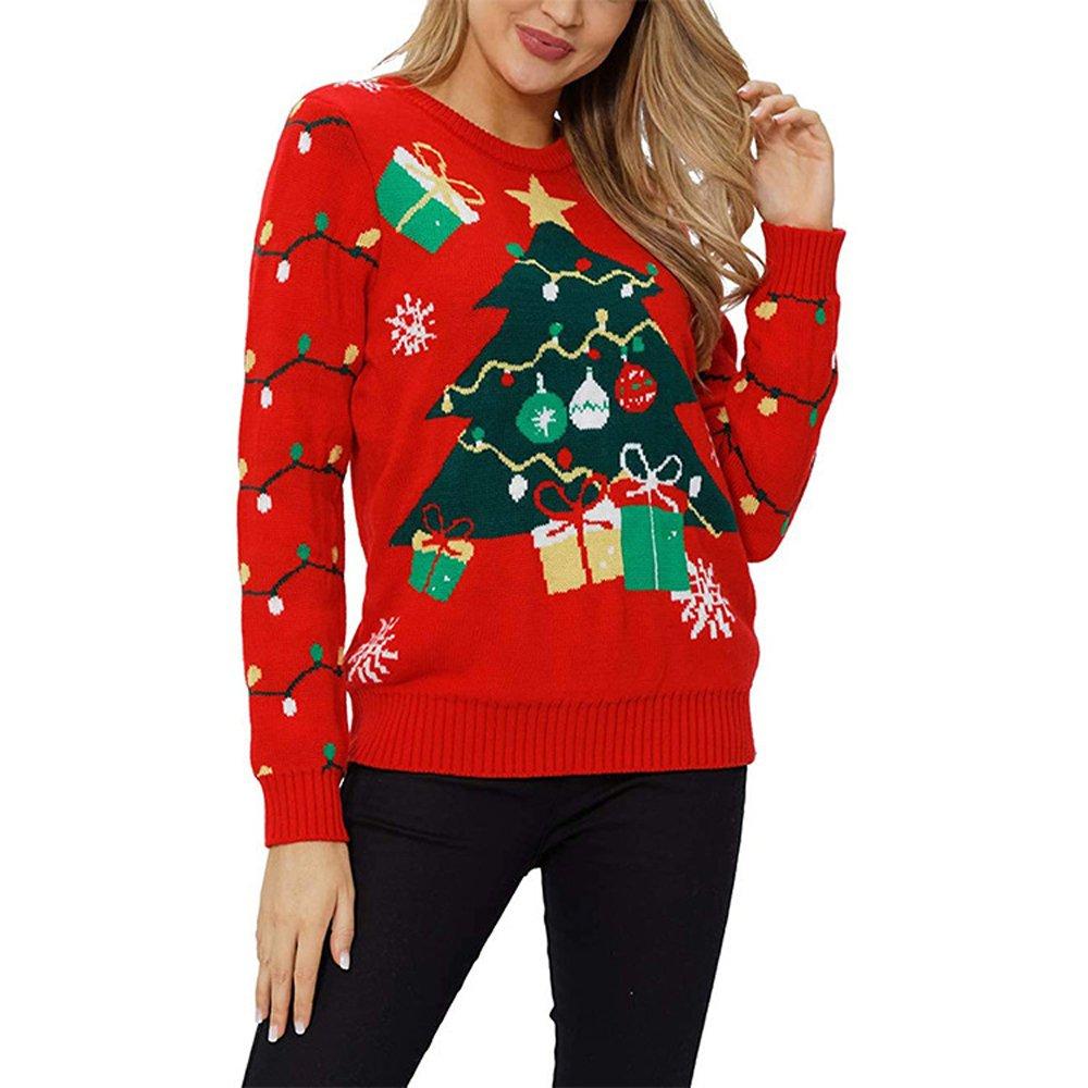Christmas Tree Snowman Loose Round Neck Women Ugly Christmas Sweaters