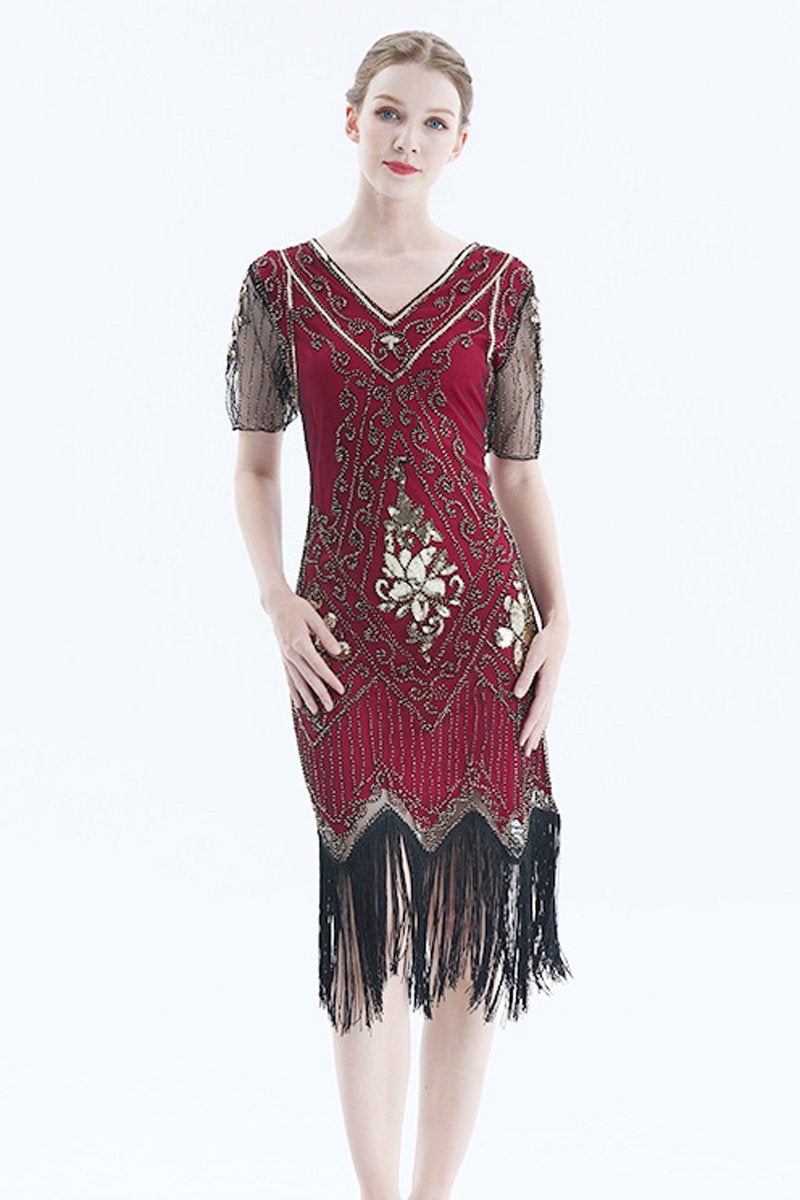Vintage V-neck Sequin Flapper Fringe Dress 1920s Costume