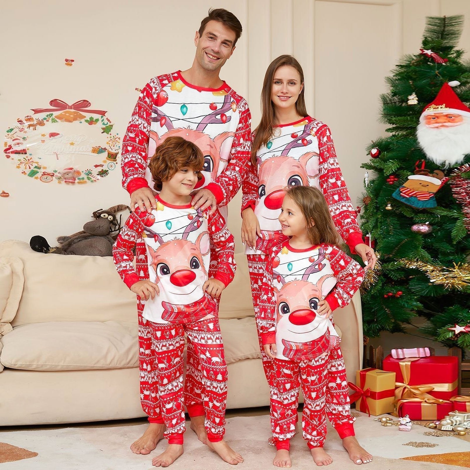 Deer Print Round Neck Christmas Family Couples Matching Pajamas Party Sets - ciclove