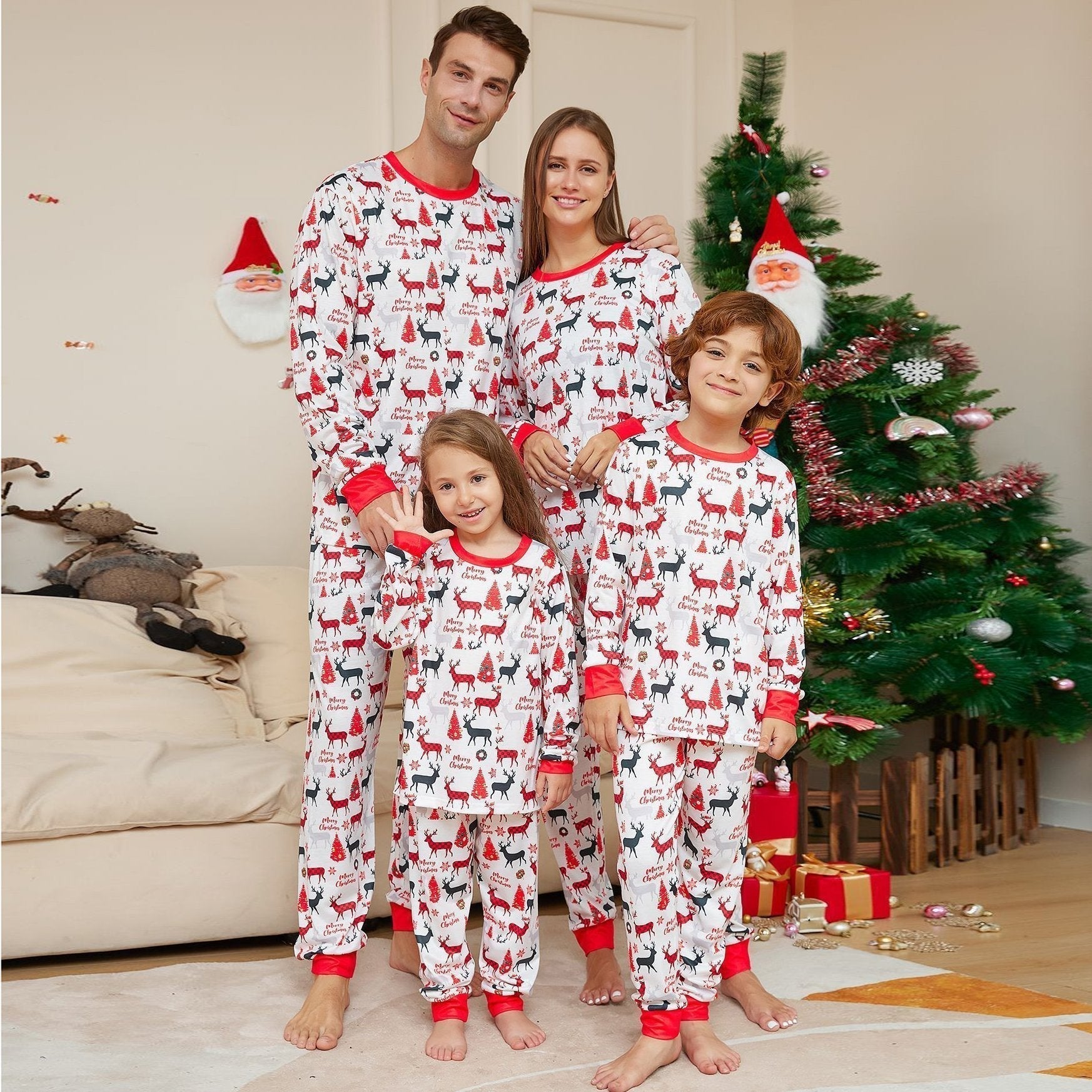 Christmas Antler Print Plaid Family Couples Matching Pajamas Party Sets - ciclove