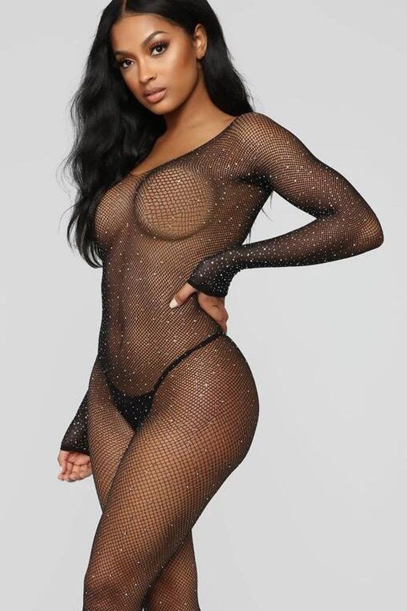 Rhinestone Net Body Stocking