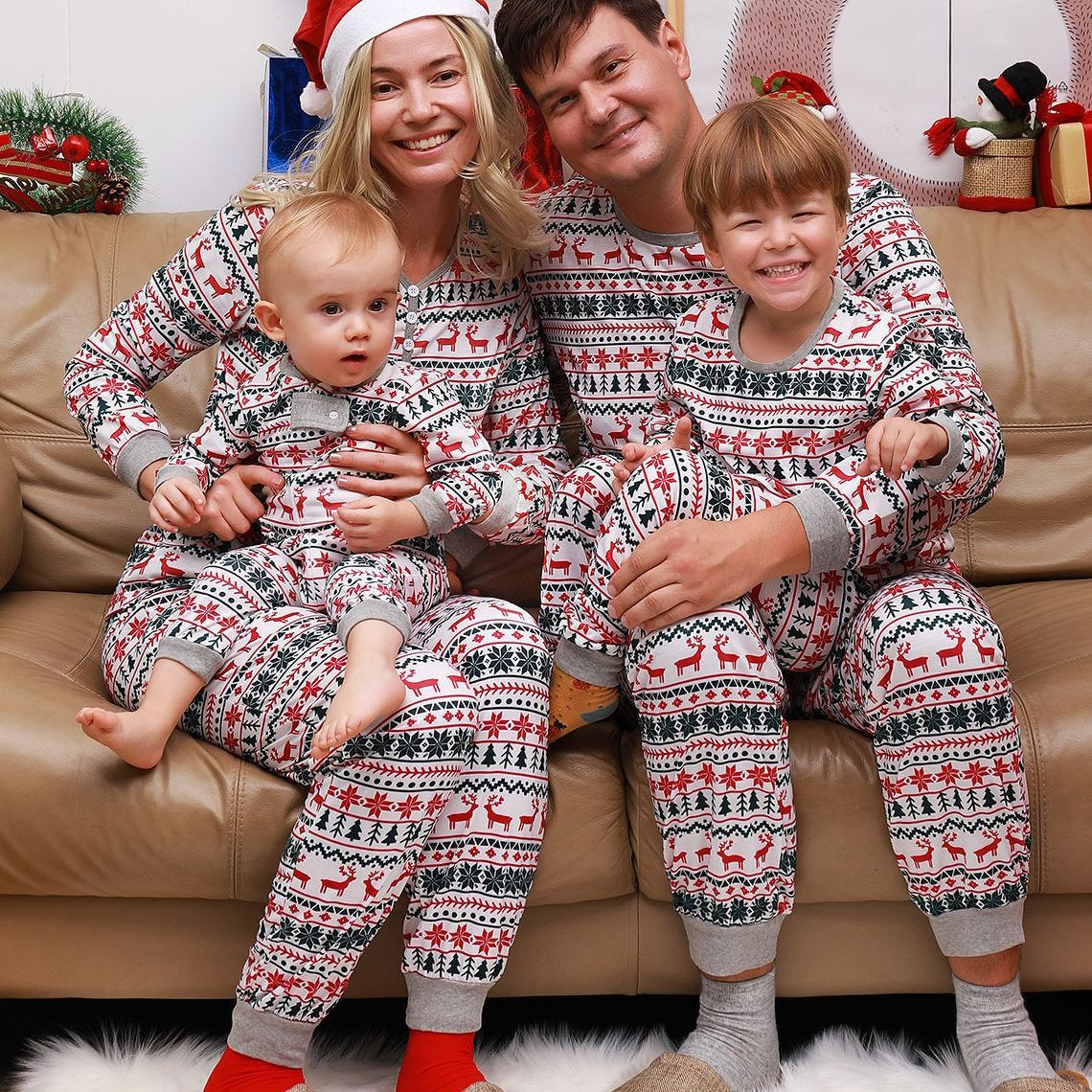 Lucky Elk Happy Christmas Family Couples Matching Pajamas Party Sets - ciclove