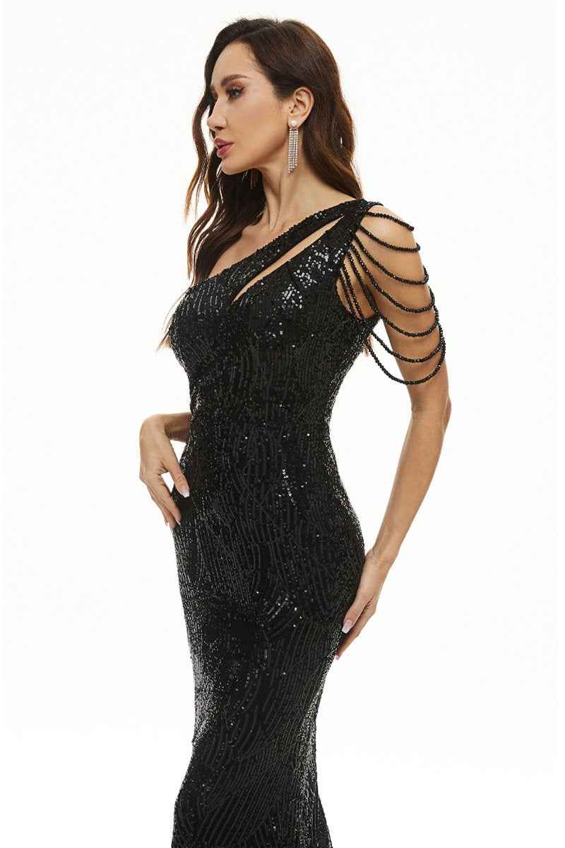 Artful Flair Elegant Asymmetric Sequin Night Dress 1920s Costume