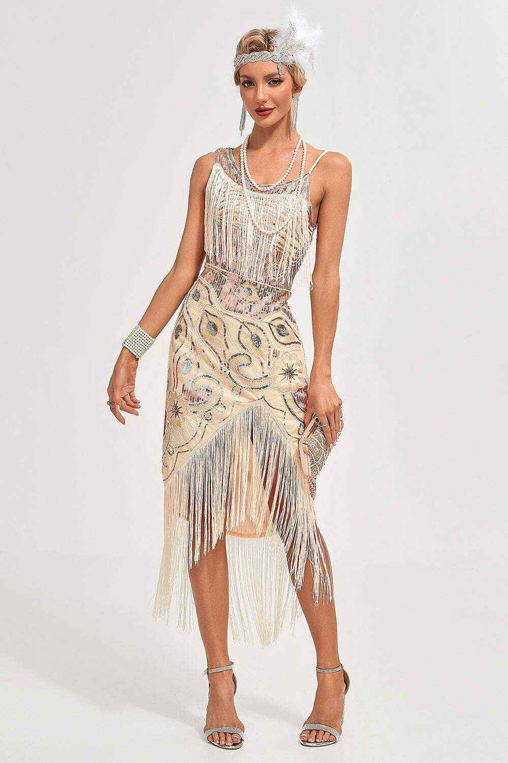 1920s Costume Sequin Tassel Midi Dress For Women