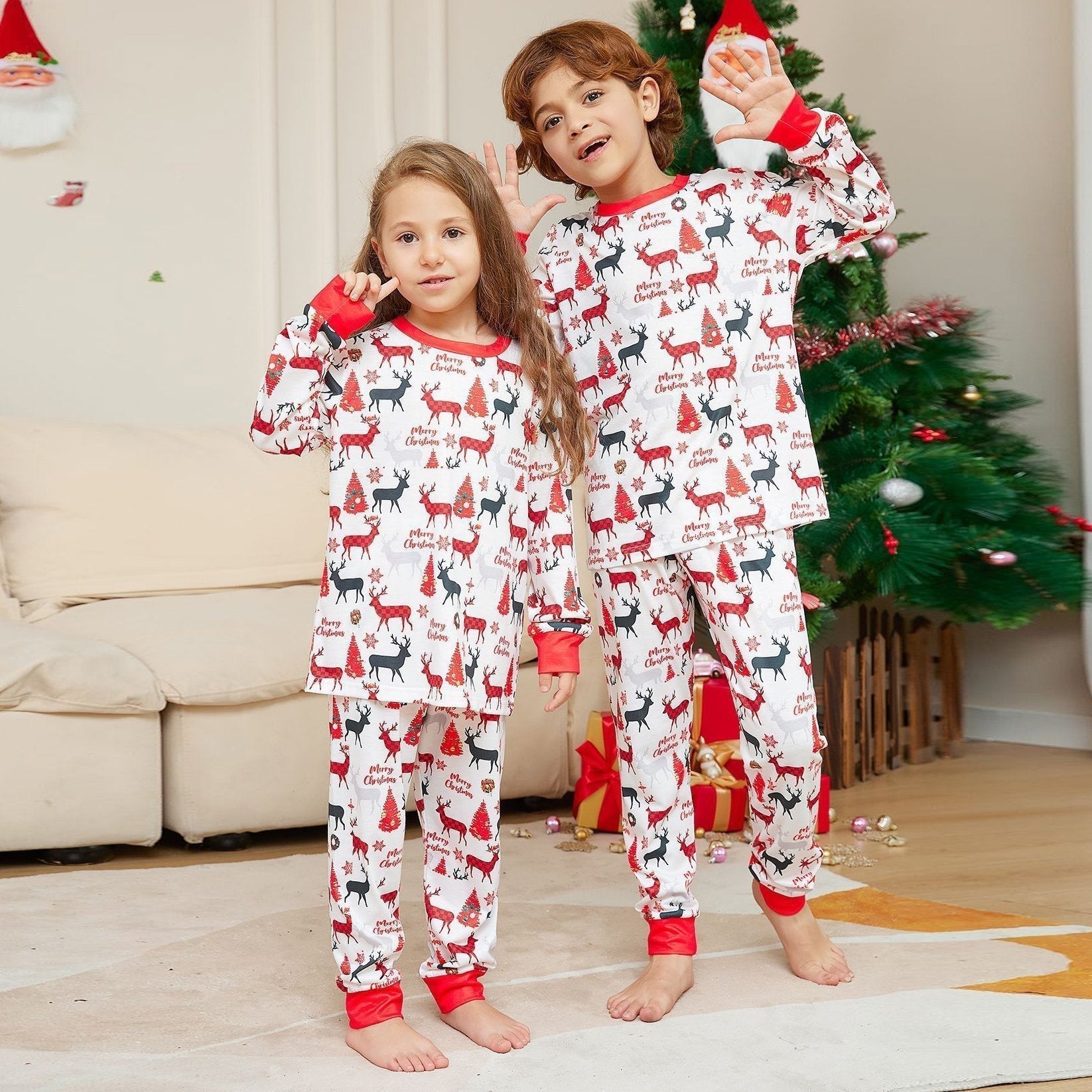 Christmas Antler Print Plaid Family Couples Matching Pajamas Party Sets - ciclove