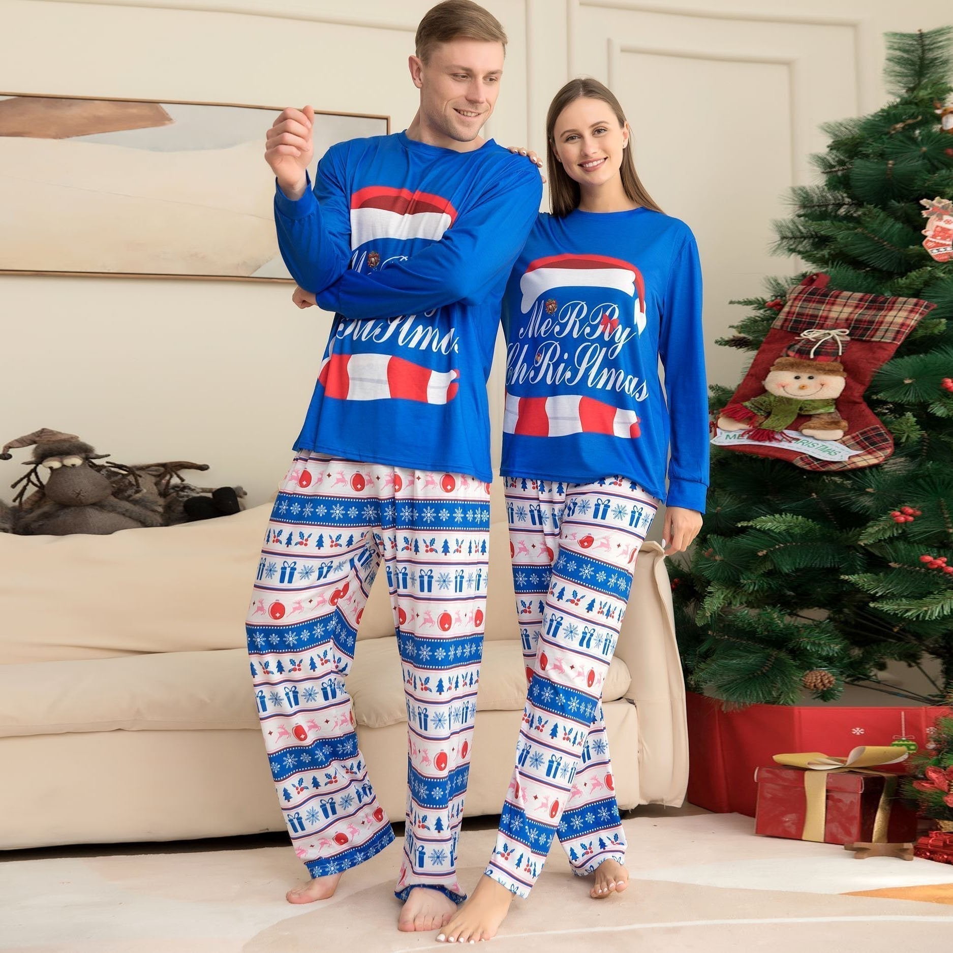 Christmas Hat Letters Snowflakes Family Couples Matching Pajamas Party Sets - ciclove