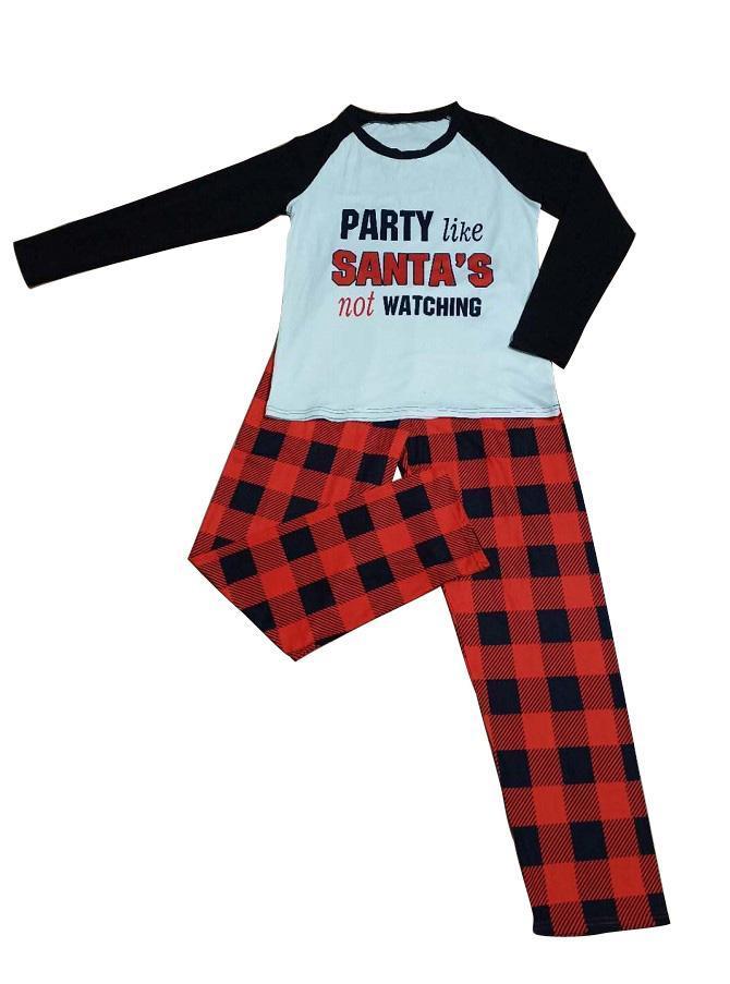 Christmas Pajamas Set Round Neck Long Sleeve Pullover Loose Plaid Trousers Pajamas Costume