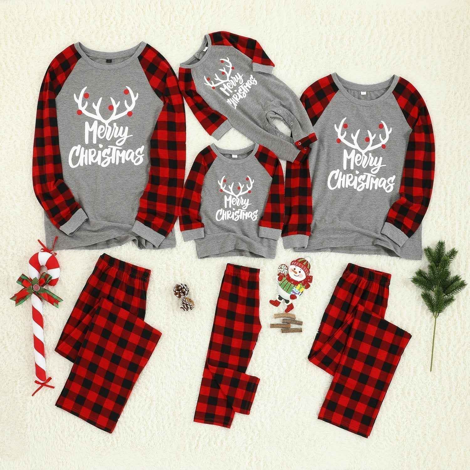Christmas Family matching Deer print plaid Pajamas two Pieces Set Santa Patterned 2022