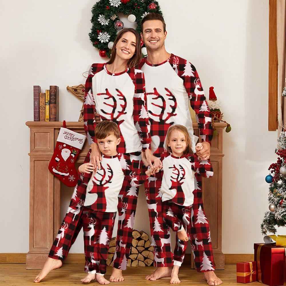 Christmas Halloween Christmas Deer Head Print Family Matching Pajamas Set
