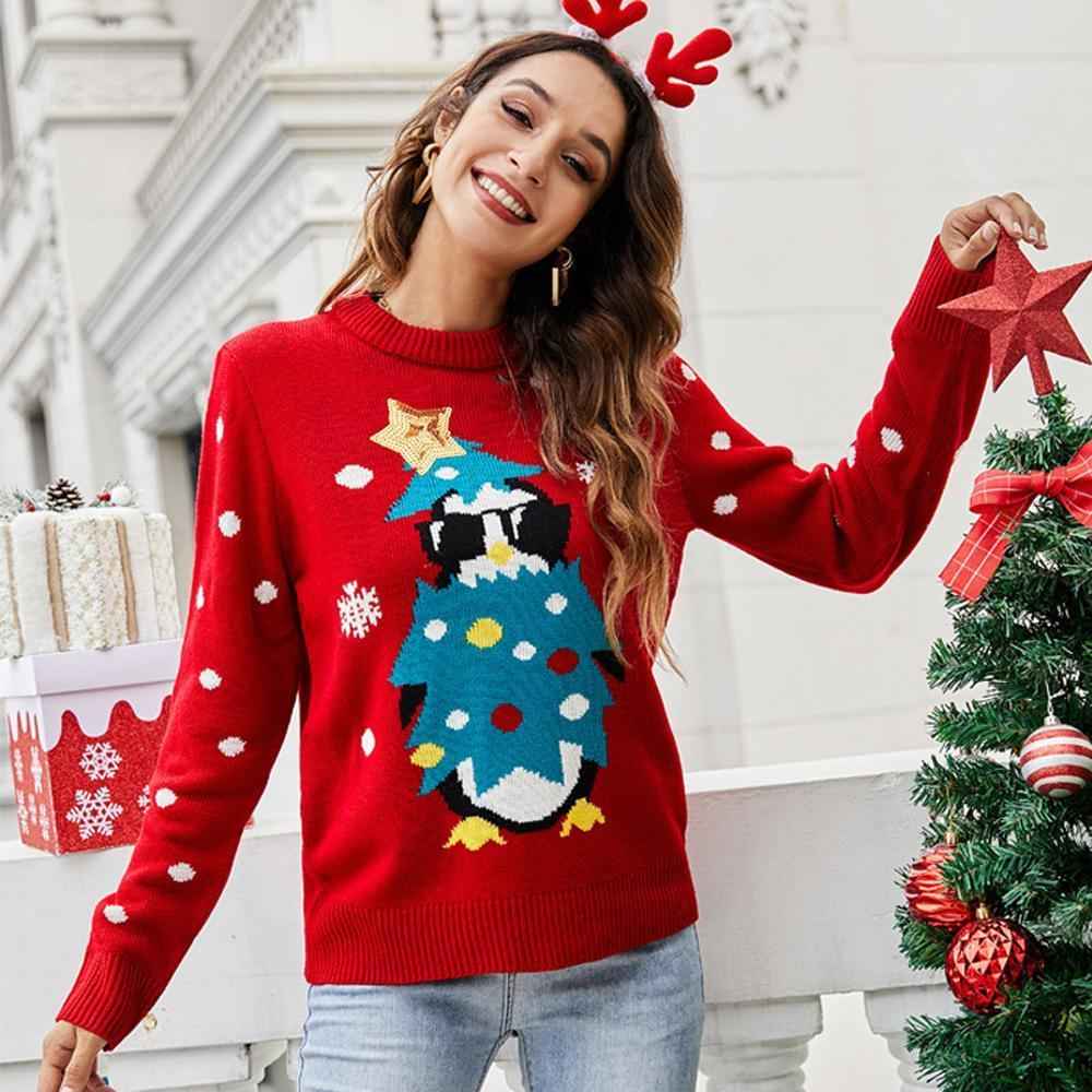 Round Neck Long Sleeve Sequin Pullover Animal Women Ugly Christmas Sweaters