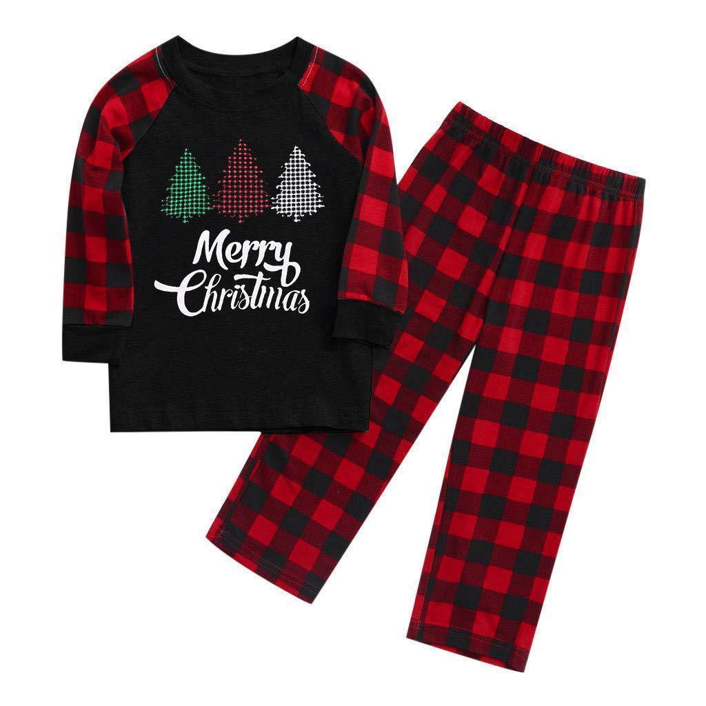Christmas Family Matching Sleepwear Pajamas Sets Black Trees Top and Red Plaid Pants - ciclove