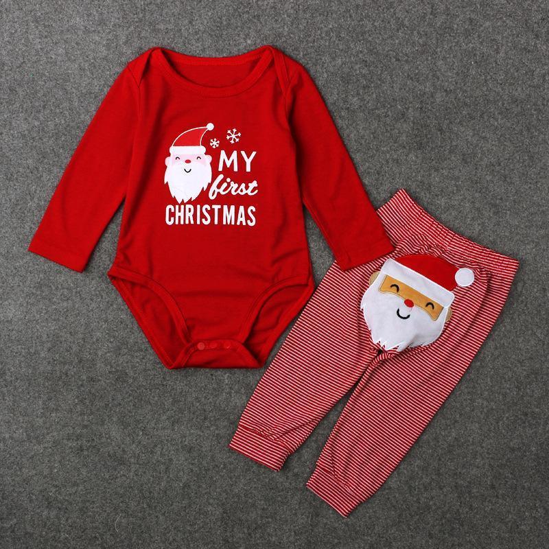 Baby My First Christmas 2 Piece Bodysuit Father Santa Print Pajamas - ciclove