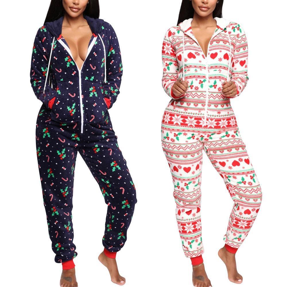 Women Sexy Family Santa Christmas Onesies Pajamas Adult Funny Matching Jumpsuit Sleepwear Red - ciclove