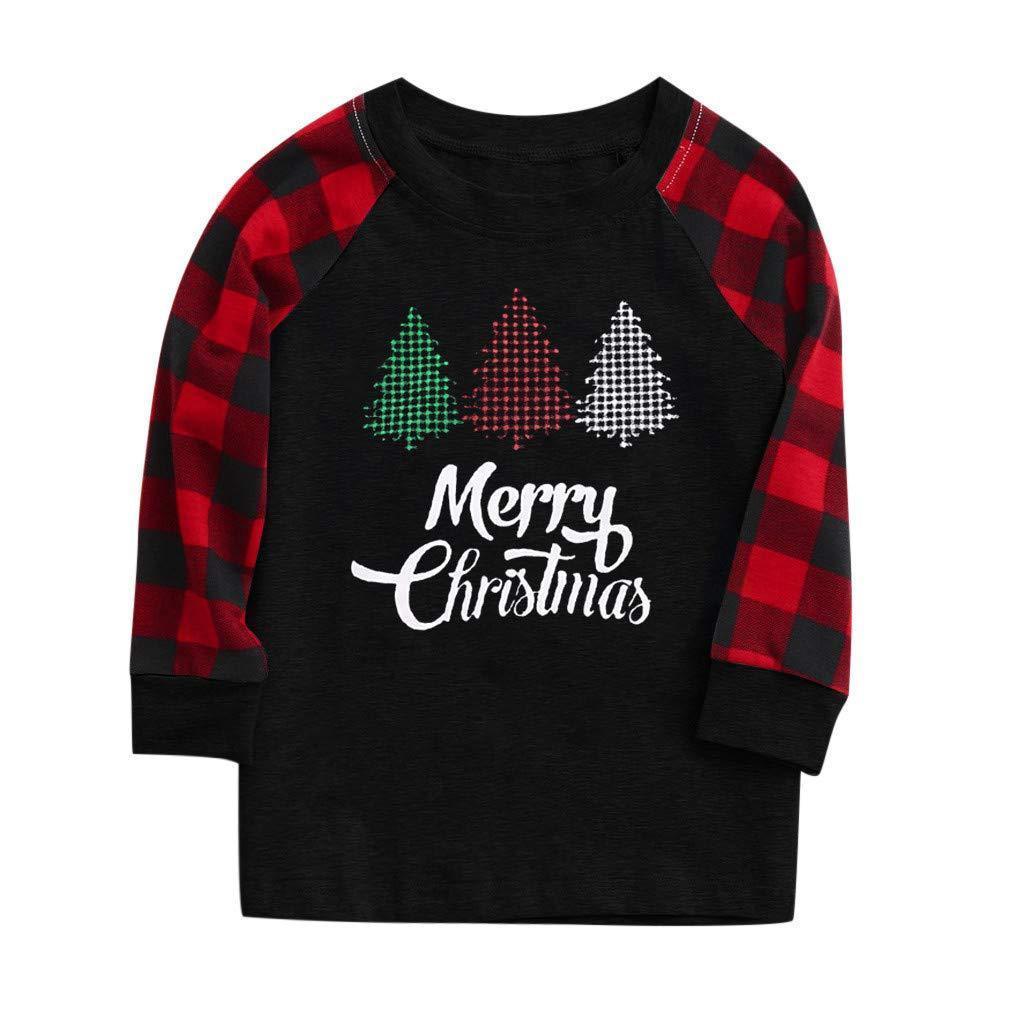 Christmas Family Matching Sleepwear Pajamas Sets Black Trees Top and Red Plaid Pants - ciclove