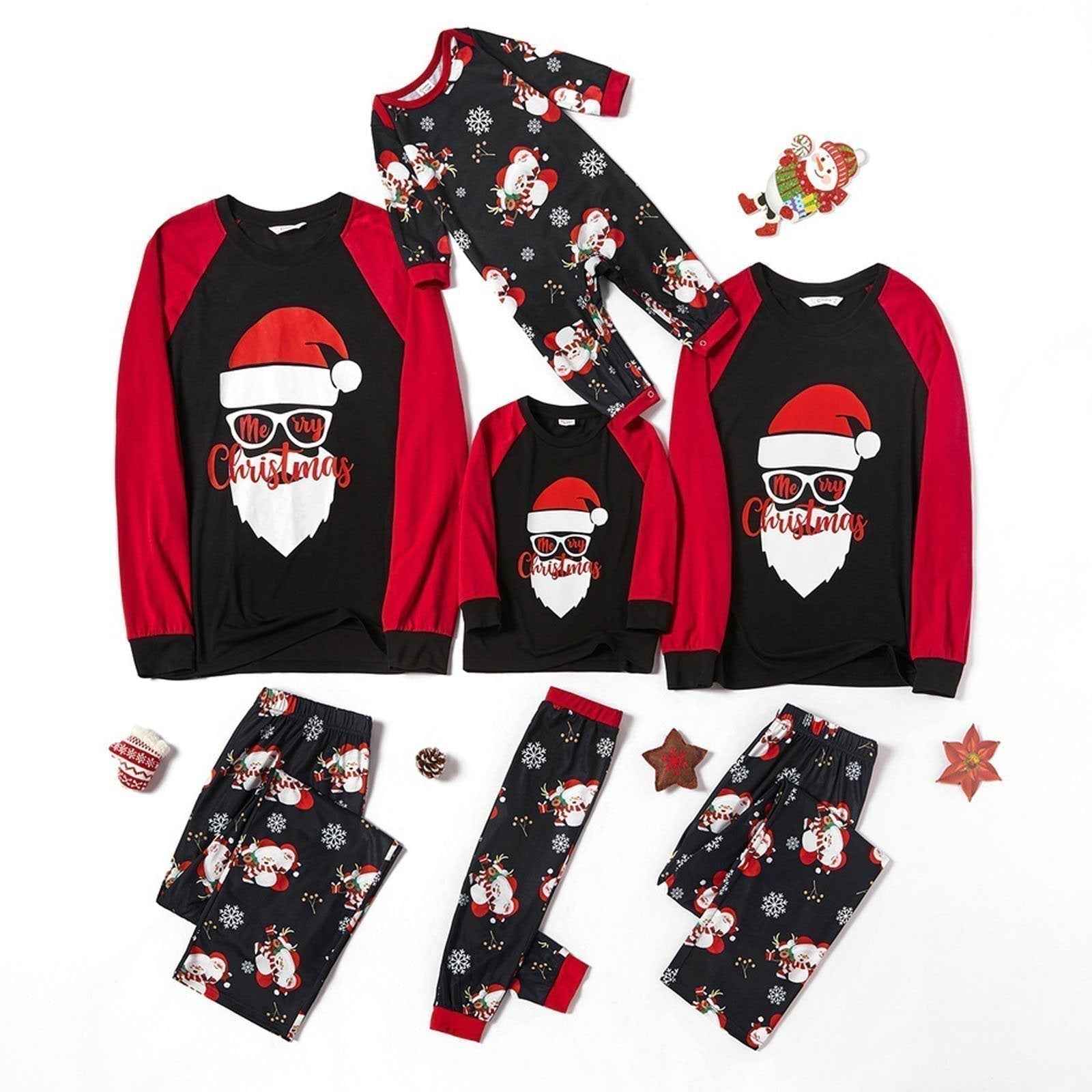 Christmas Family Matching Pajamas Set Santa Claus Snowflake Pattern Suit