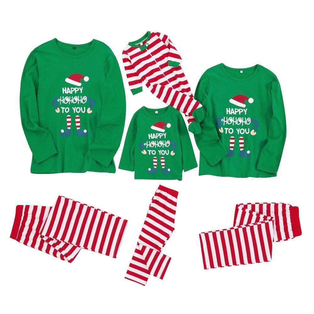 Christmas Family Matching Sleepwear Pajamas Sets Green Top and Red Stripes Pants - ciclove