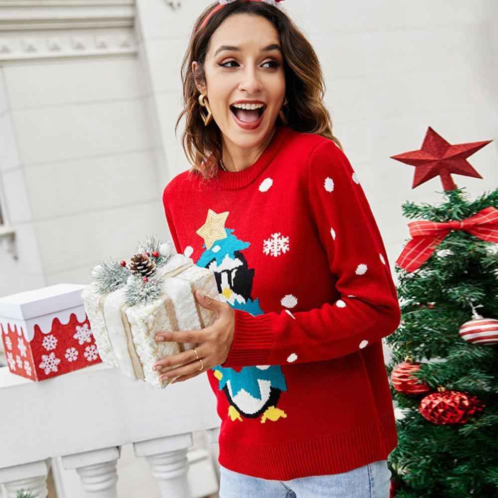 Round Neck Long Sleeve Sequin Pullover Animal Women Ugly Christmas Sweaters