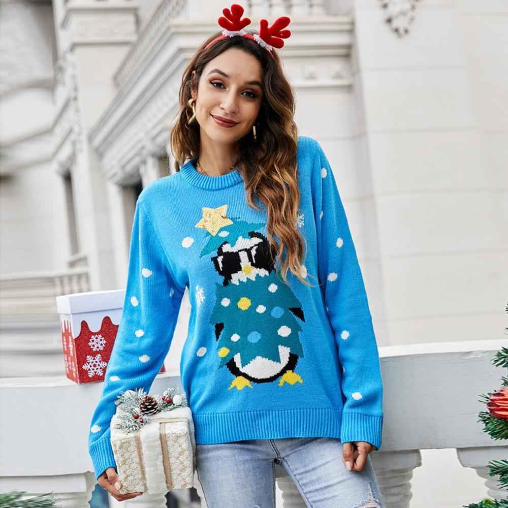 Round Neck Long Sleeve Sequin Pullover Animal Women Ugly Christmas Sweaters