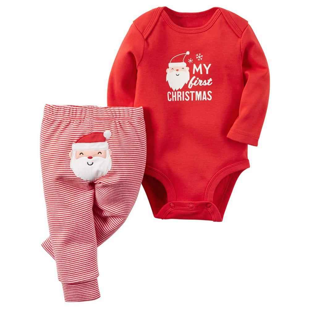 Baby My First Christmas 2 Piece Bodysuit Father Santa Print Pajamas