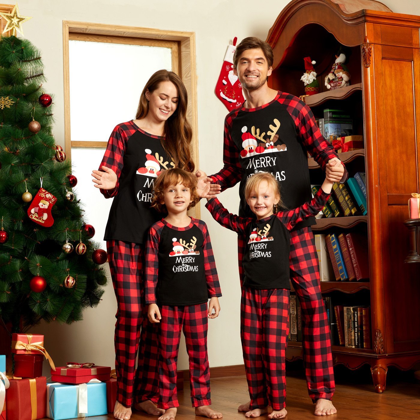 BuyLucky Deer Print Black Christmas Family Couples Matching Pajamas Party Sets Now Cheaper With 3 - 5 Days Ship - PajamasBuy