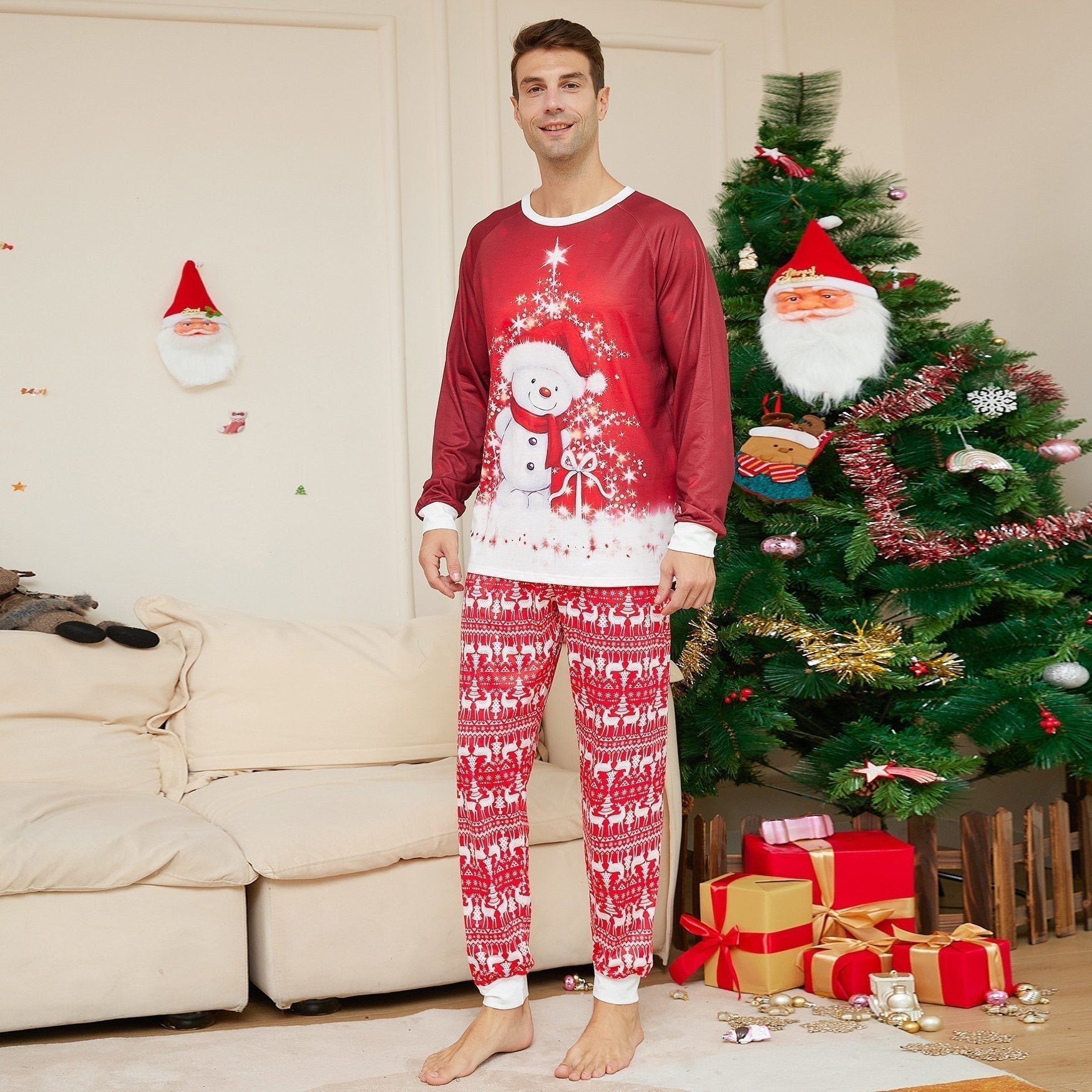 BuySnowman Scarf Print Christmas Family Couples Matching Pajamas Party Sets Now Cheaper With 3 - 5 Days Ship - PajamasBuy