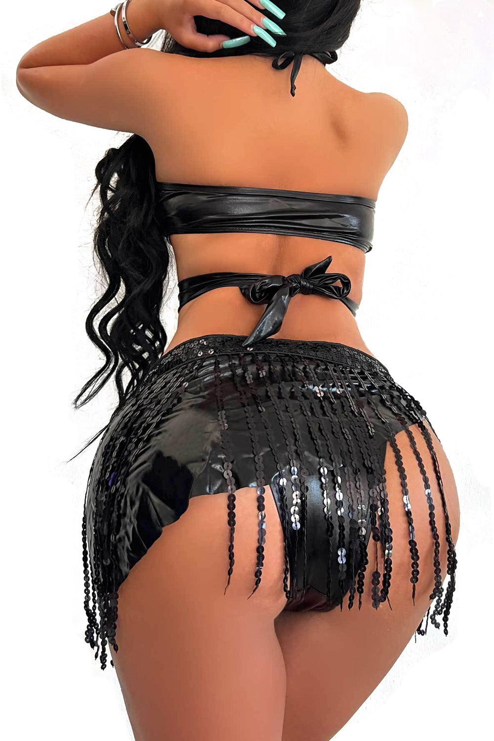 Two-Piece Swimsuit Three-Piece Set Flash Fabric Tassel Bikini