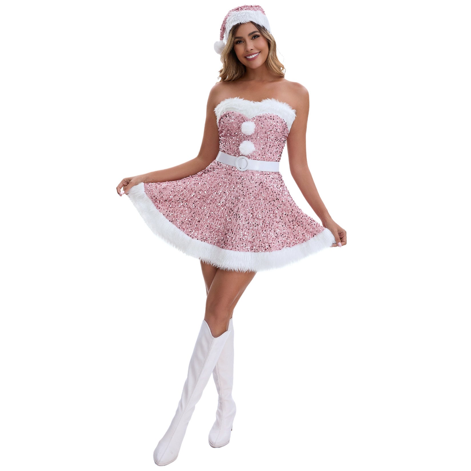 Women Christmas Dress Costume Sequin Santa Cosplay Outfits