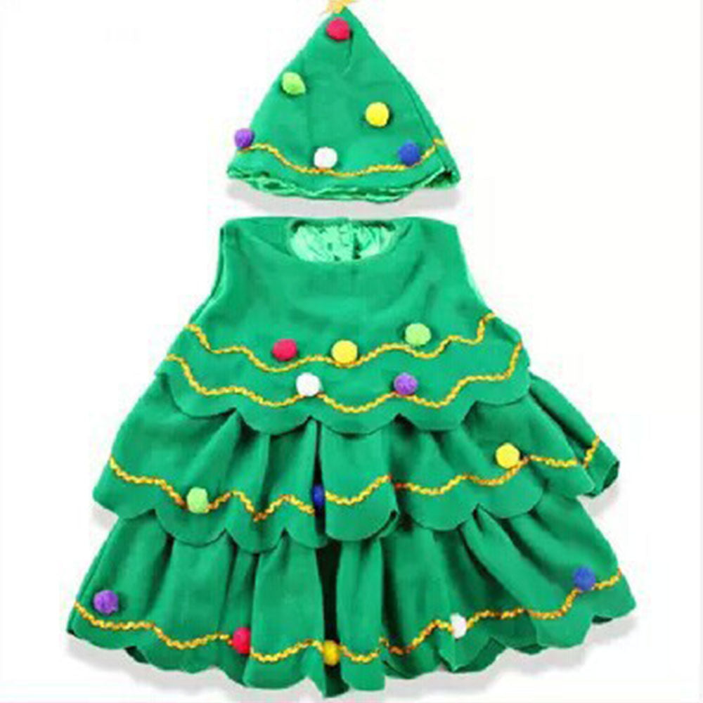 Christmas Girls  XmasTree Dress Child Costume Outfit 2 PC Set