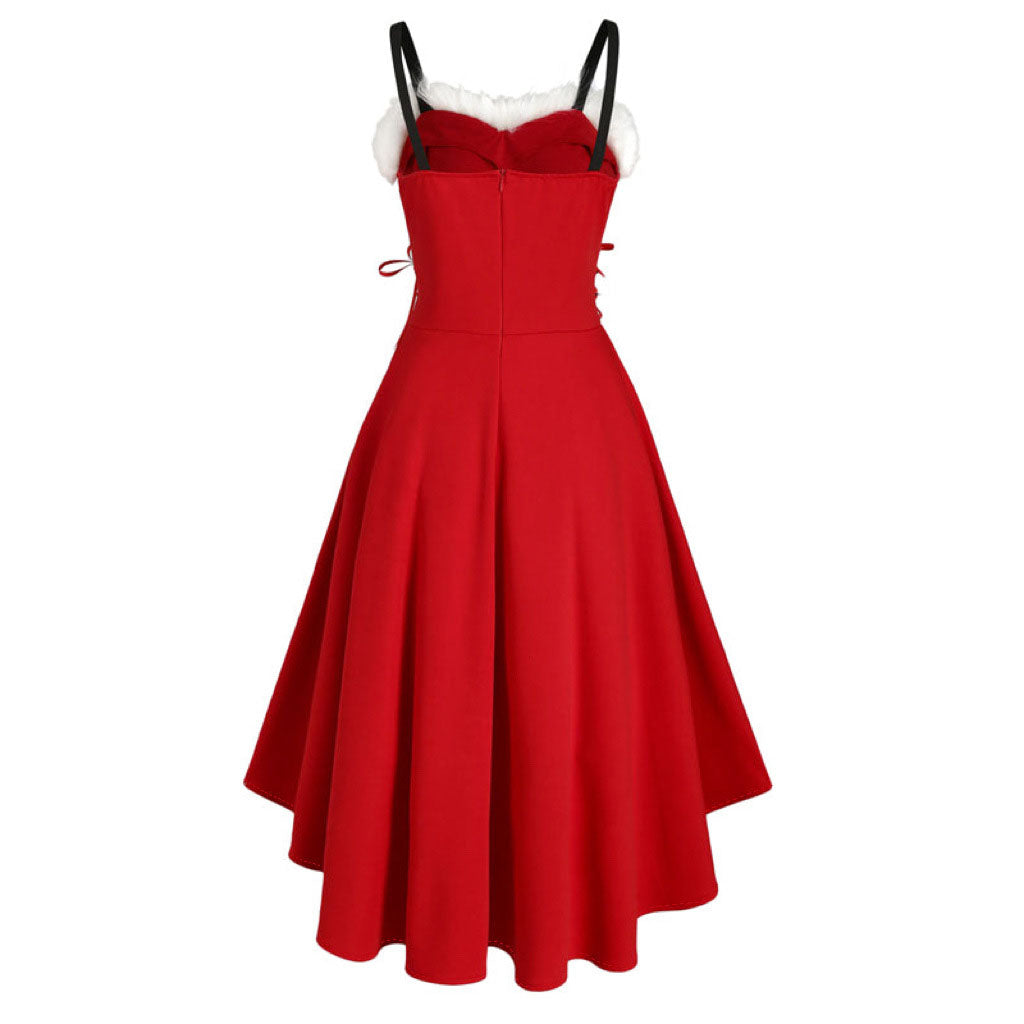 Womens Asymmetric Sleeveless Red Midi Merry Christmas Dress Costumes