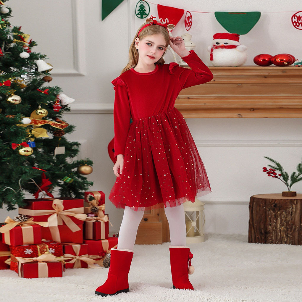 Girls Sweater Dress Autumn And Winter New Bow Christmas Costumes