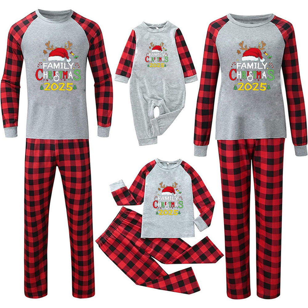 Family Matching Pajamas Christmas Hat Letter Red Black Checkered print Sets - Ciclove