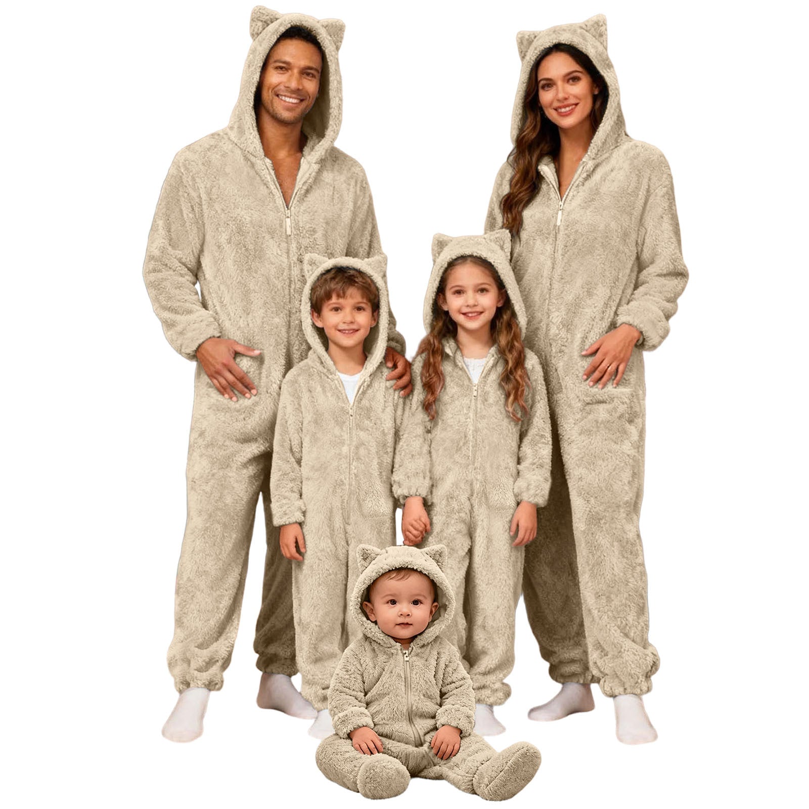 Family Matching Christmas Onesie Adults Pajamas Xmas Ears Hoodies Rompers Flannel Jumpsuit - Ciclove