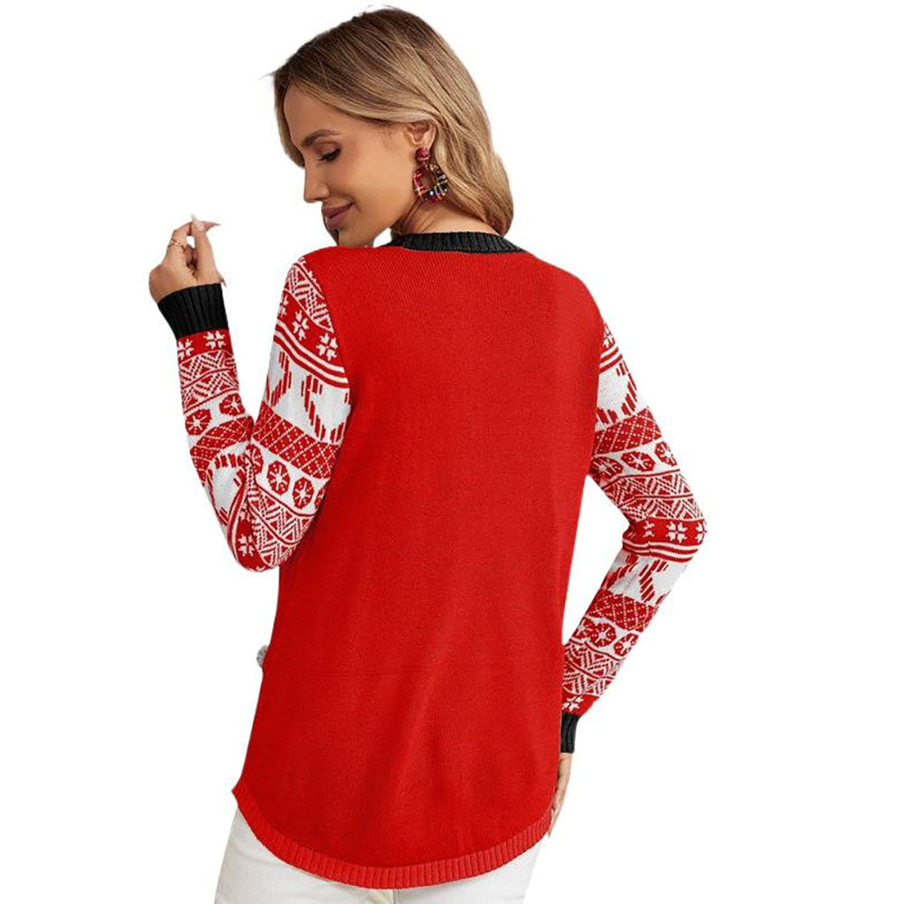 ugly women christmas Santa Claus Sweater Funny Kitten Embroidery - Ciclove