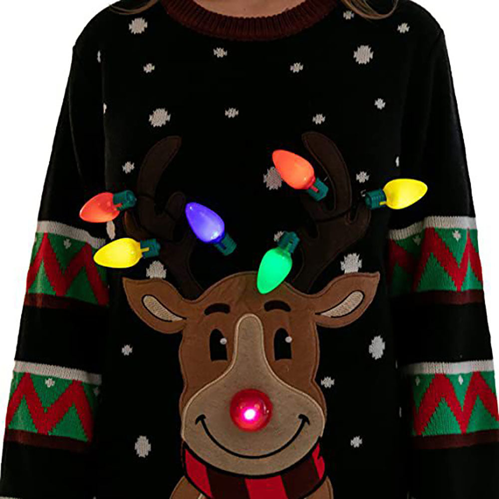ugly women christmas Claus Sweater Funny Elk With LED lights - Ciclove