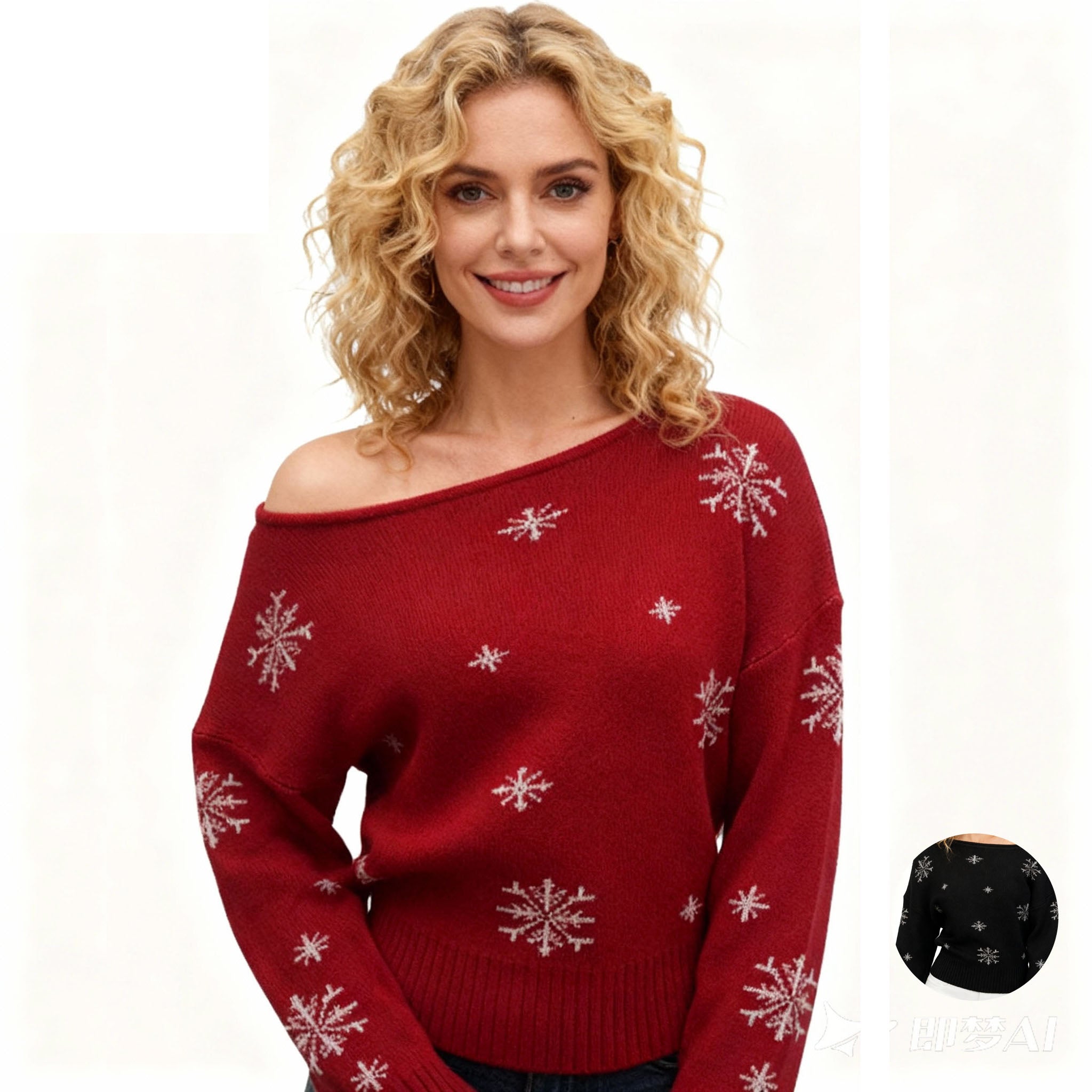 Ugly Christmas Sweaters Snowflake Asymmetrical Shoulder Pullover - Ciclove