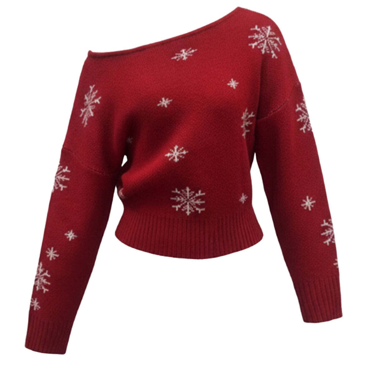 Ugly Christmas Sweaters Snowflake Asymmetrical Shoulder Pullover - Ciclove
