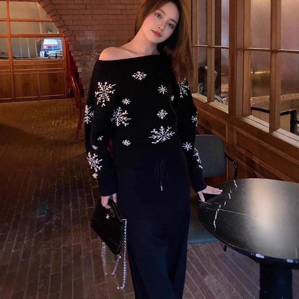 Ugly Christmas Sweaters Snowflake Asymmetrical Shoulder Pullover - Ciclove