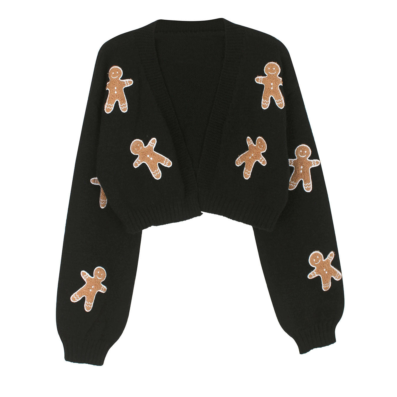 Brown 1960s Gingerbread Cropped Ugly Christmas Sweater Cardigan - Ciclove