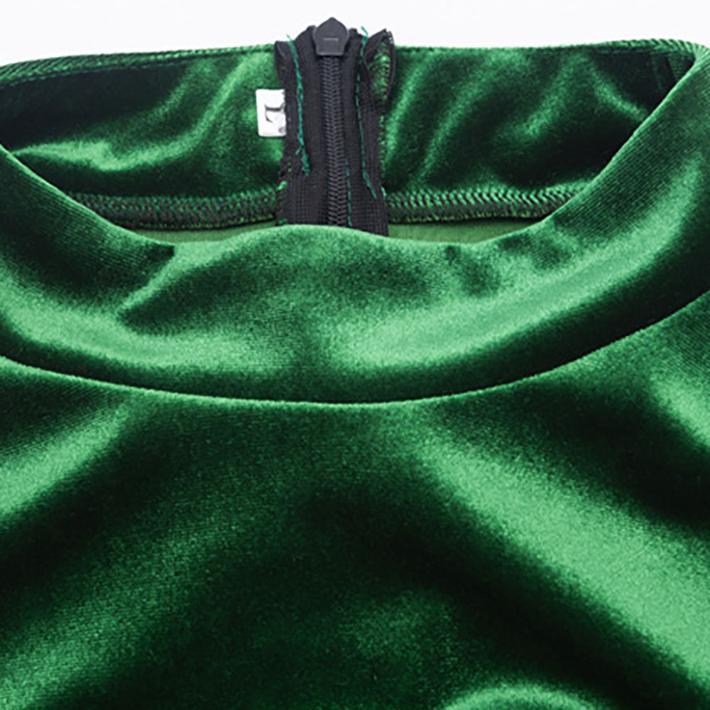 Christmas Green 1960s Velvet Bowknot Stand Collar Tiered Costumes Dress - Ciclove