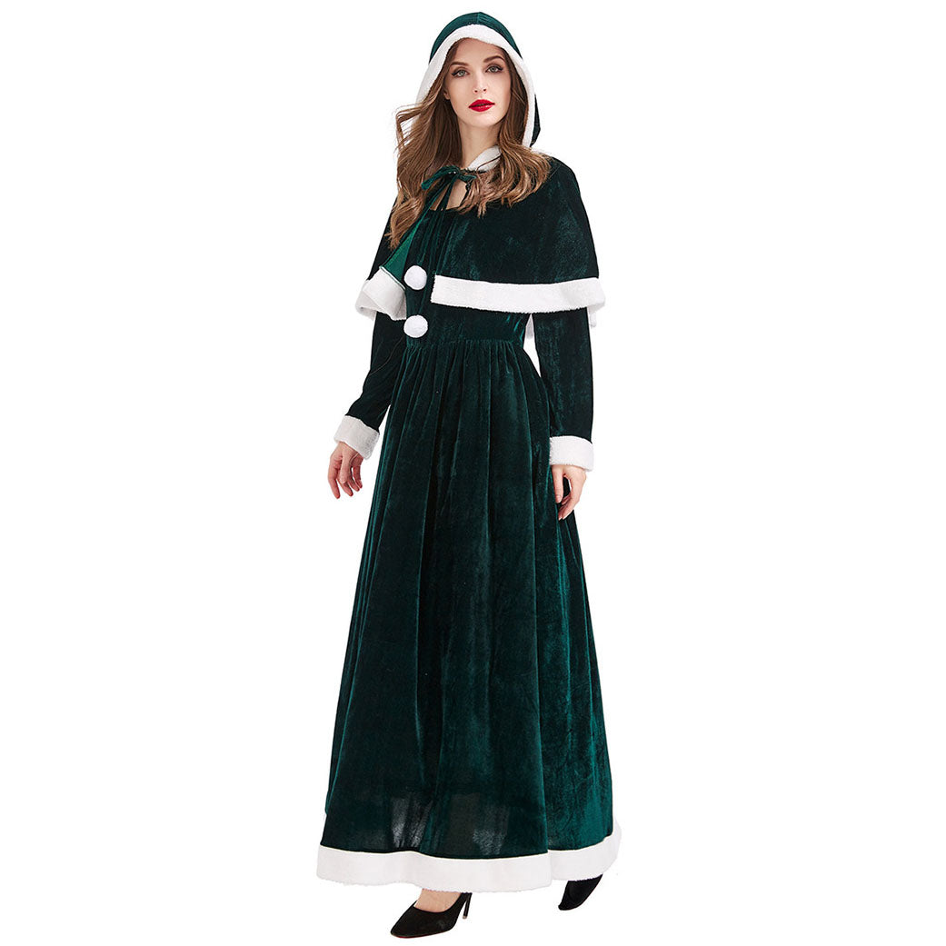 Red Green 1930s Christmas Mrs. Santa Claus Velvet Costumes Dress with Cape - Ciclove
